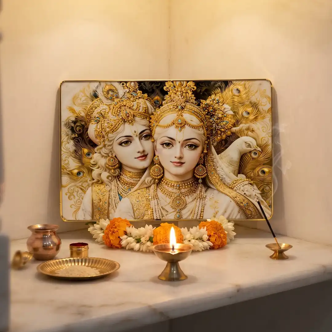 Radha Krishna Golden Spiritual Frame for Home Decoration
