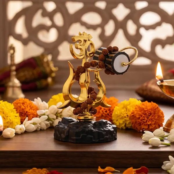Mahadev Trishul with Om, Damru & Rudraksha – Gold