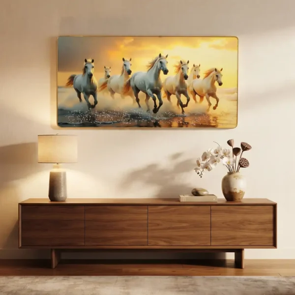 Happy Hub Store | 7 Running Horses Frame for Living Room Wall