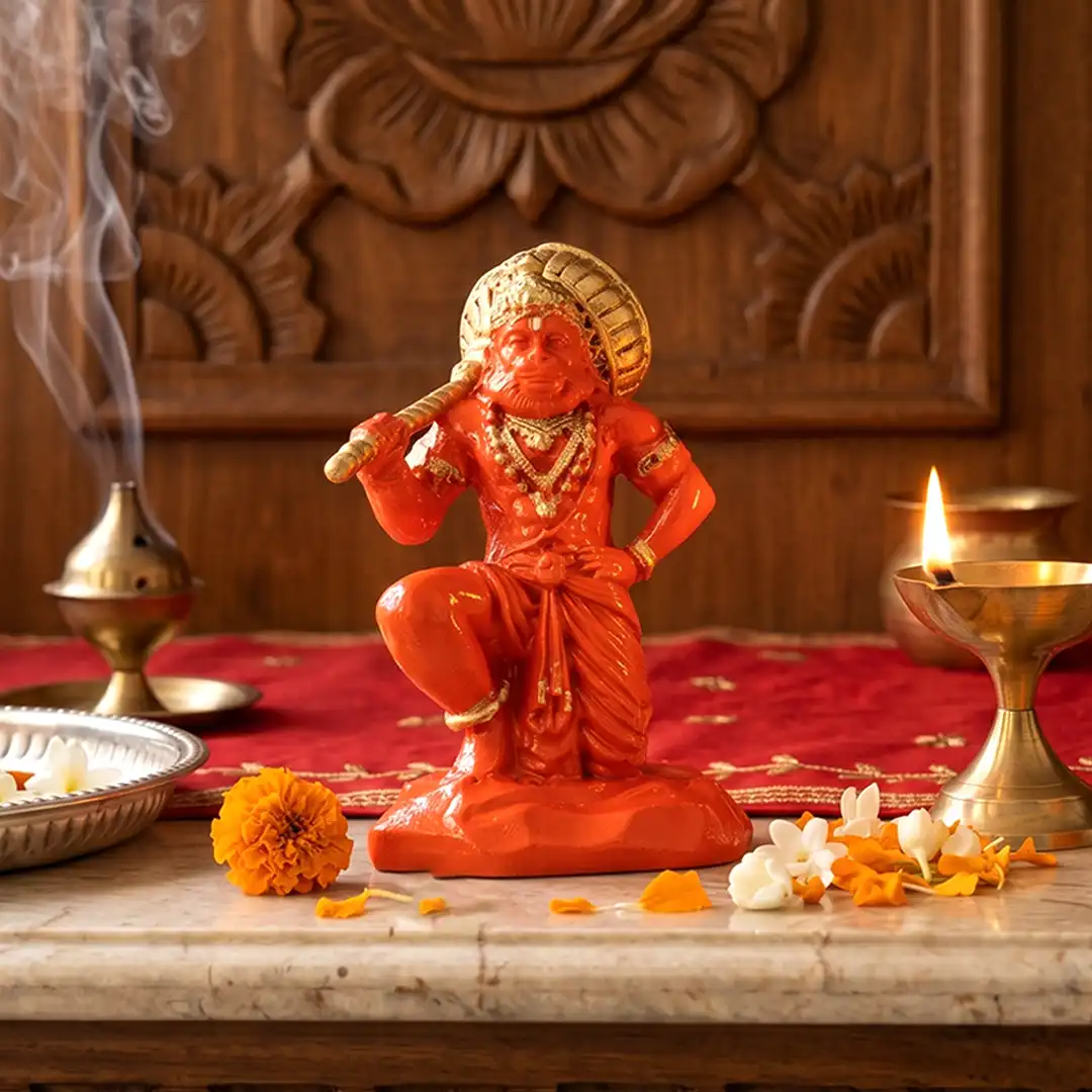 Lord Hanuman Bajrangbali Idol with Gada – Orange & Golden