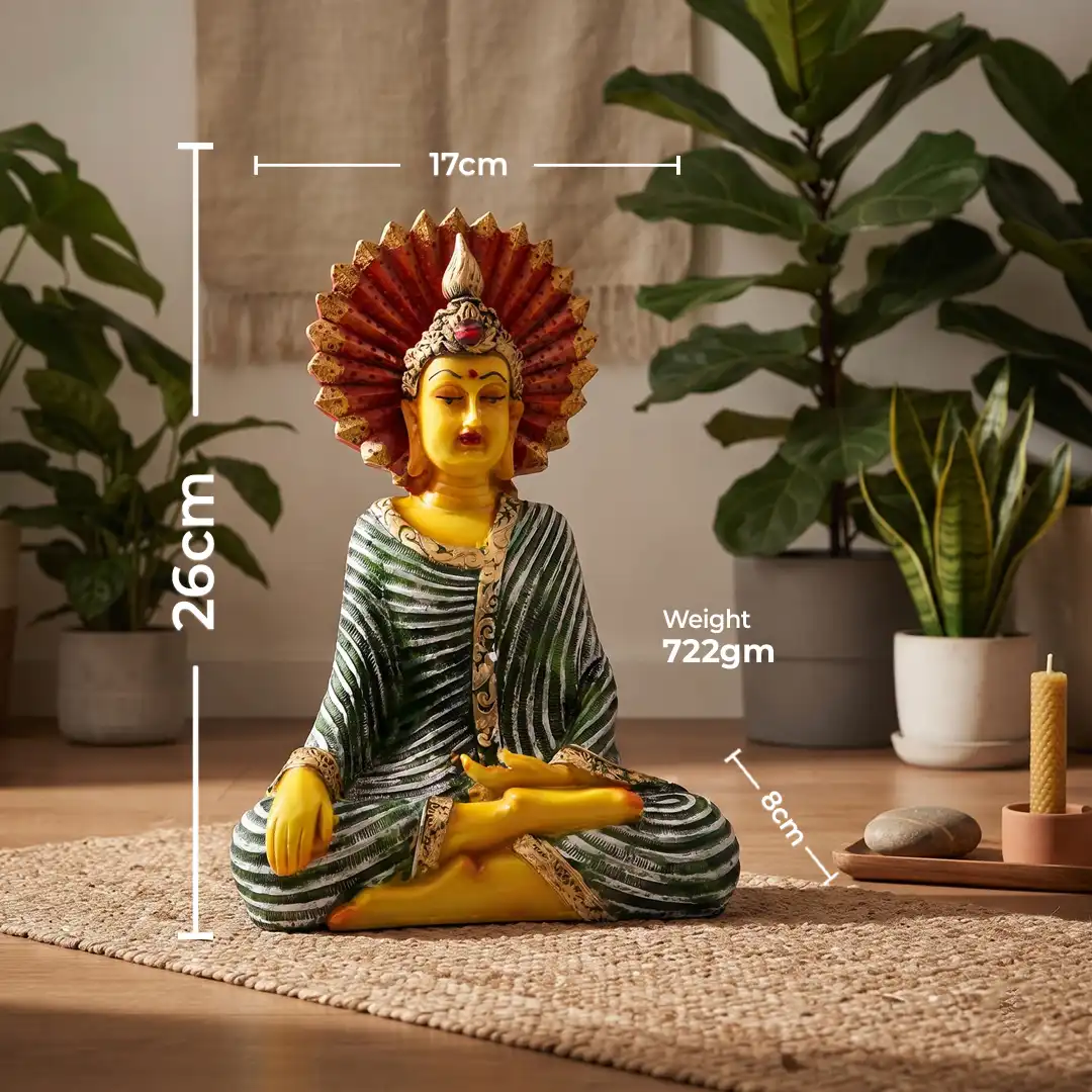 Meditating Buddha Showpiece with Colorful Crown for Office & Gift - Image 2