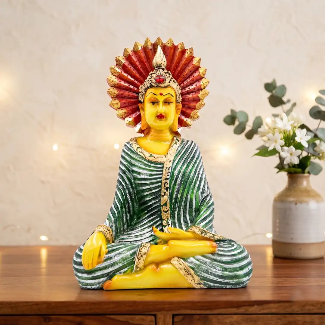 Meditating Buddha Showpiece with Colorful Crown for Office & Gift - Image 4