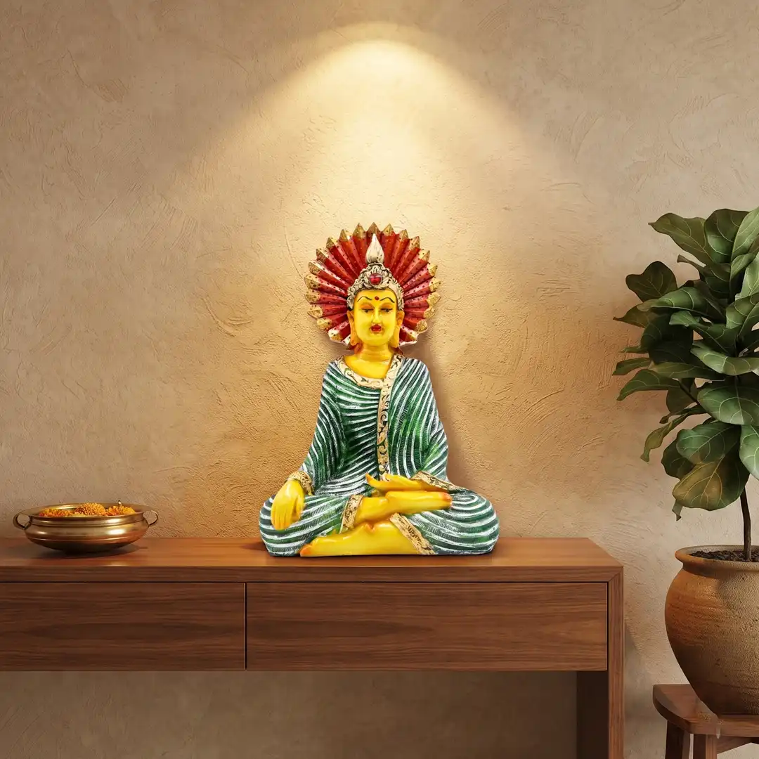 Meditating Buddha Showpiece with Colorful Crown for Office & Gift - Image 3