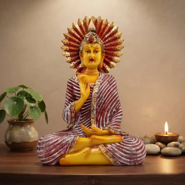 Blessing Gautam Buddha | Yellow, Red & White Statue