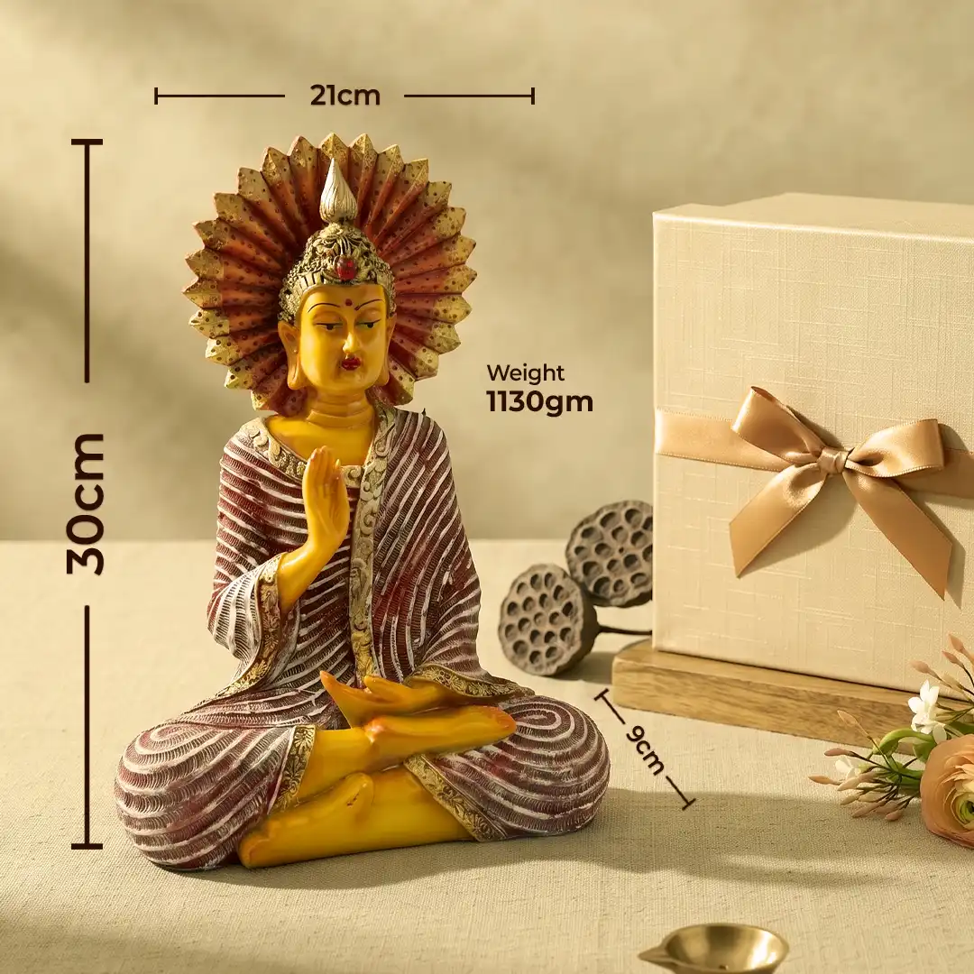 Blessing Gautam Buddha | Yellow, Red & White Statue - Image 2
