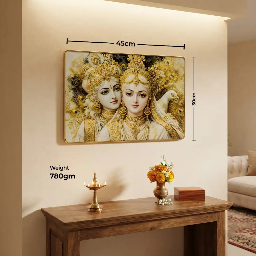 Radha Krishna Golden Spiritual Frame for Home Decoration - Image 2