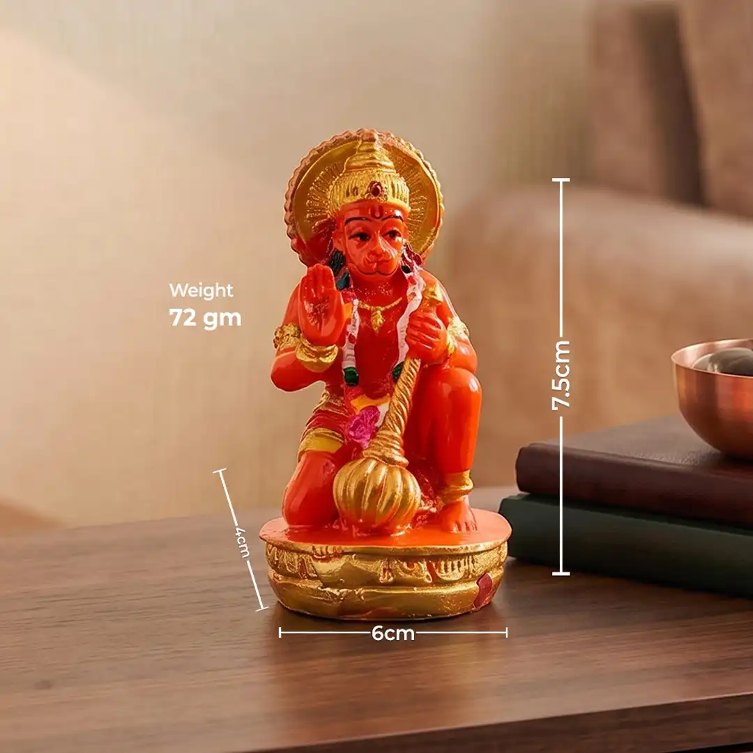 Lord Hanuman Idol with Gada in Blessing Pose – Orange & Gold - Image 2