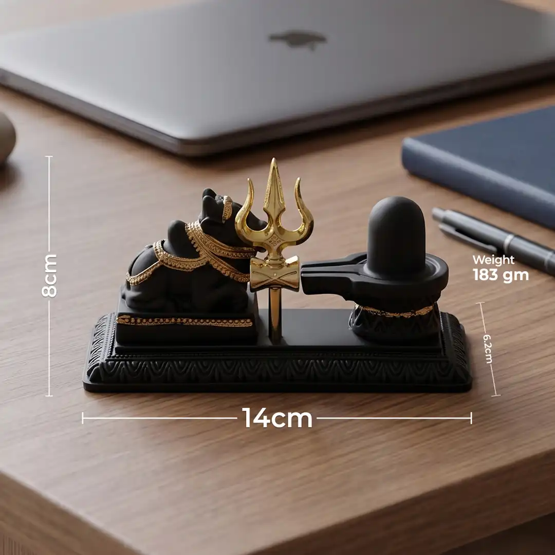 Shivling with Nandi and Golden Trishul Idol Set – Black & Gold - Image 2