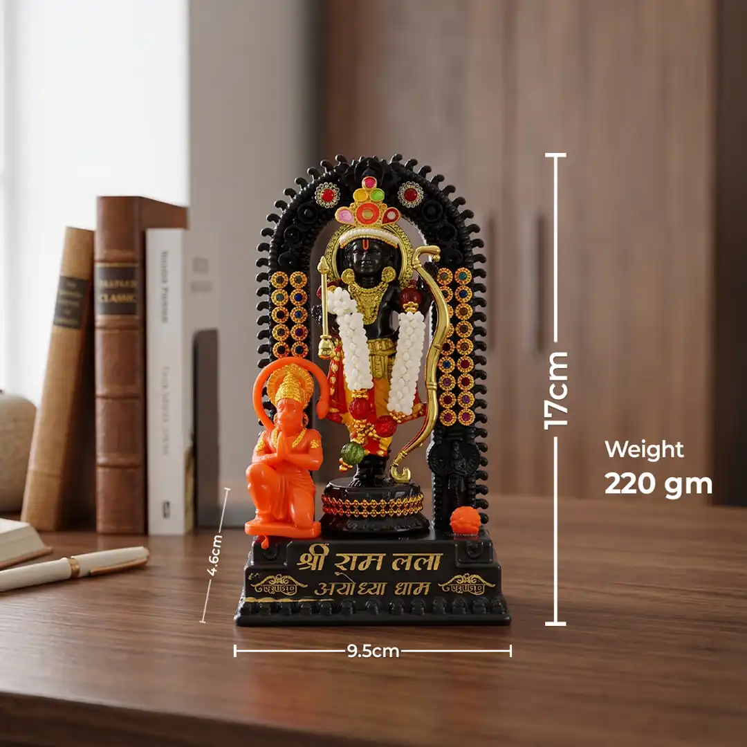 Ram Lalla Ayodhya Dham Idol with Hanuman Ji - Black & Gold - Image 2