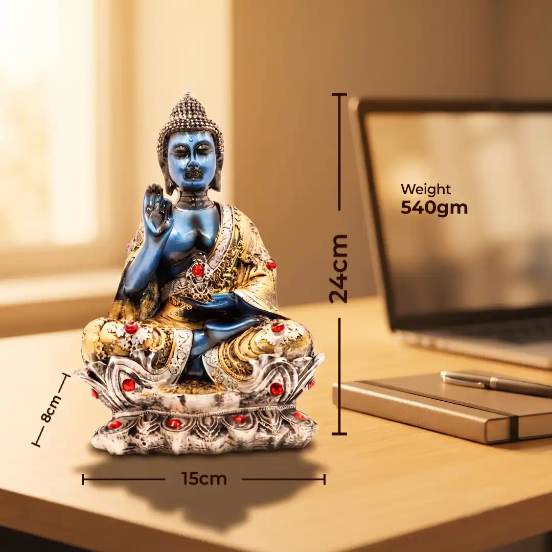Blessing Buddha Idol on Lotus Base for Home Decor - Image 2