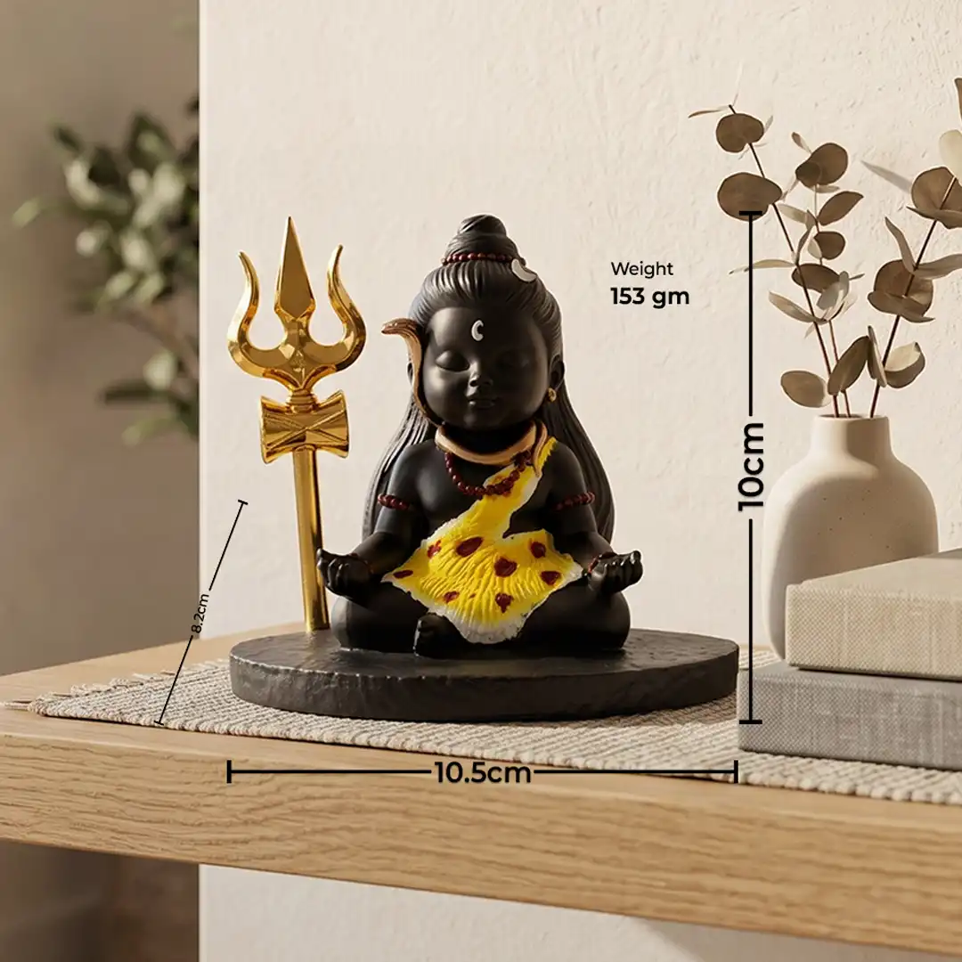 Bal Shiv Meditation Idol with Golden Trishul – Black Decorative Idol - Image 4