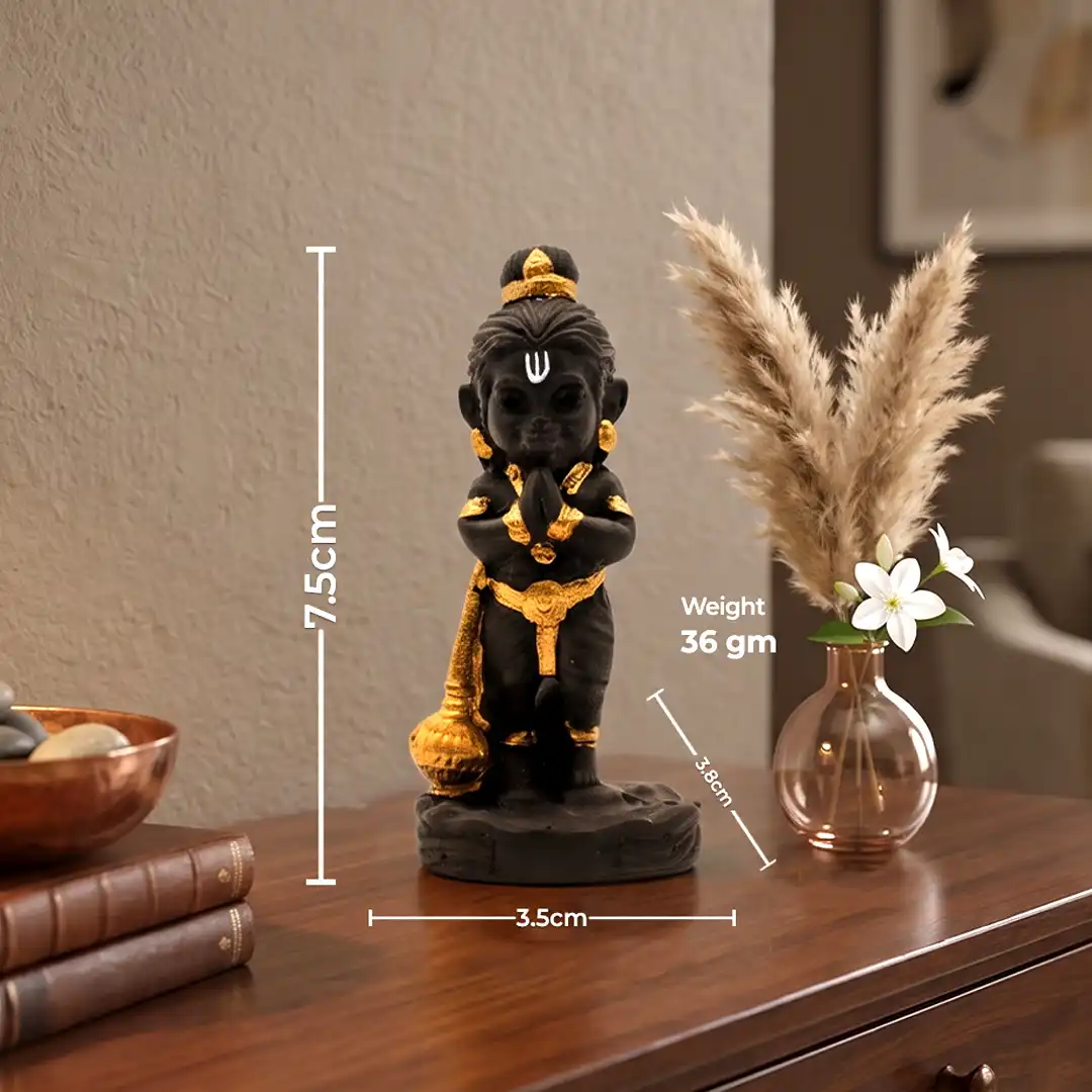 Bal Hanuman Standing Idol with Gada – Black & Golden - Image 2