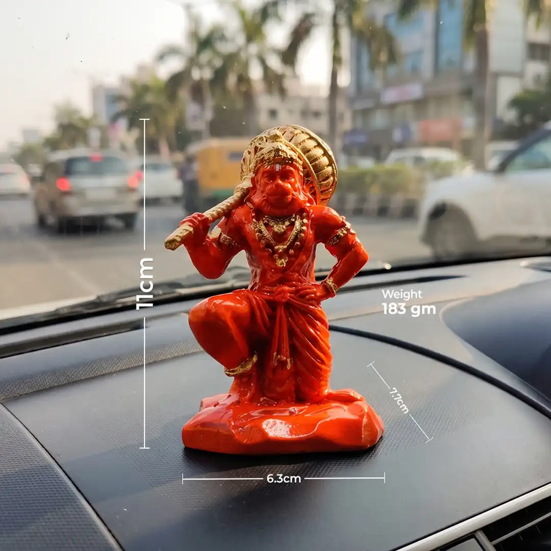 Lord Hanuman Bajrangbali Idol with Gada – Orange & Golden - Image 2