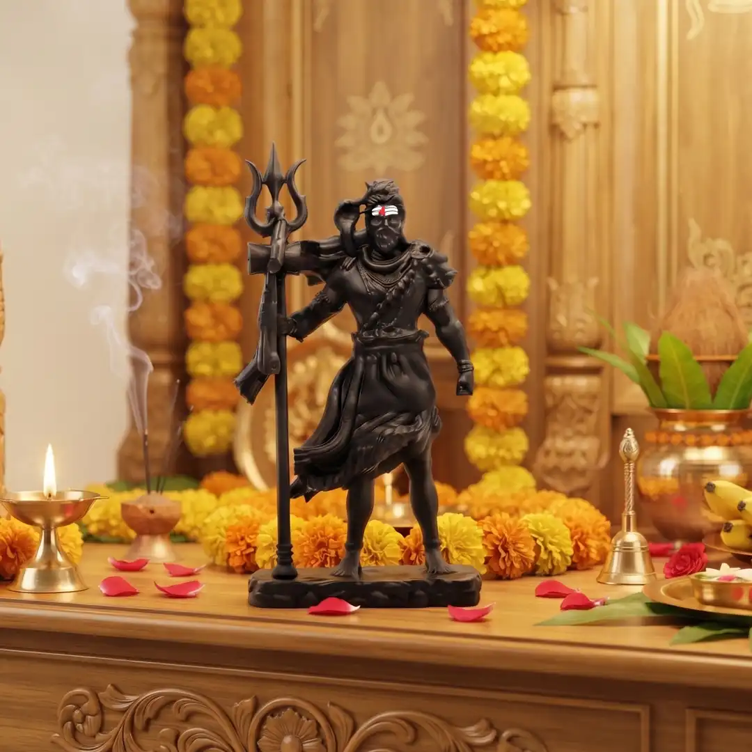 Standing Mahadev Shiva Idol with Trishul & Damru – Black