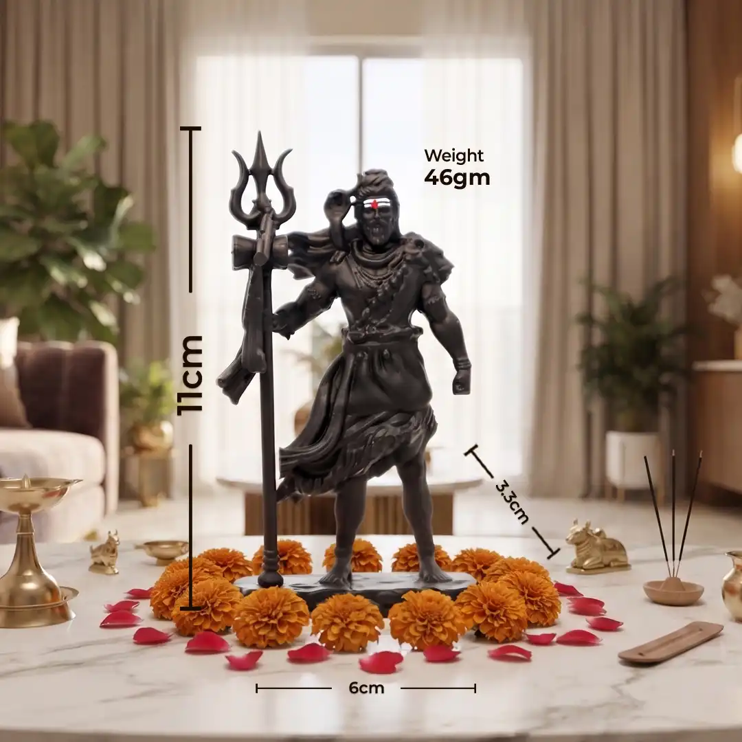 Standing Mahadev Shiva Idol with Trishul & Damru – Black - Image 2