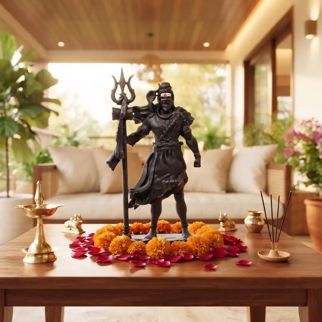 Standing Mahadev Shiva Idol with Trishul & Damru – Black - Image 4
