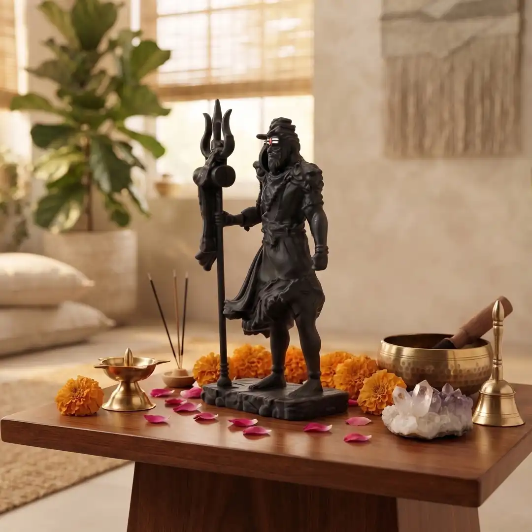 Standing Mahadev Shiva Idol with Trishul & Damru – Black - Image 3
