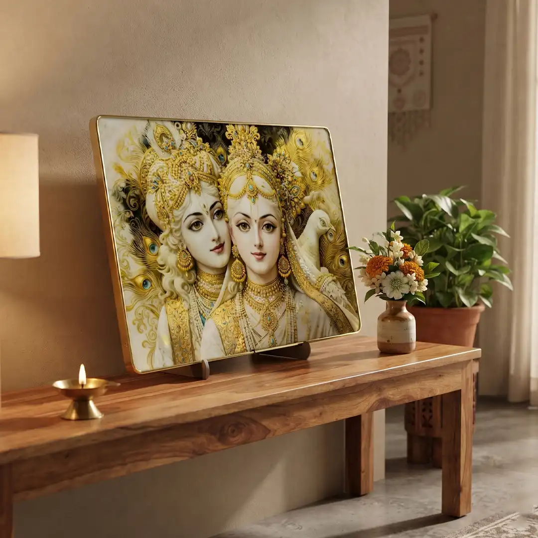 Radha Krishna Golden Spiritual Frame for Home Decoration - Image 4