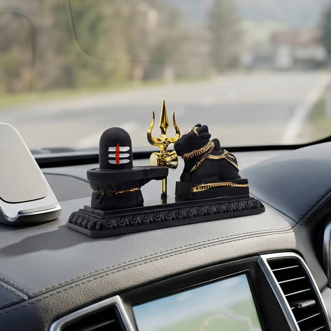 Shivling with Nandi and Golden Trishul Idol Set – Black & Gold - Image 4