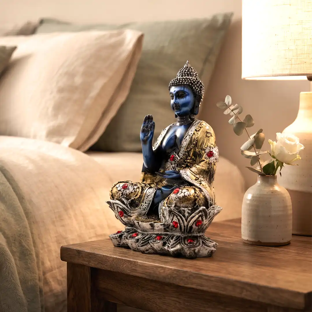 Blessing Buddha Idol on Lotus Base for Home Decor - Image 4