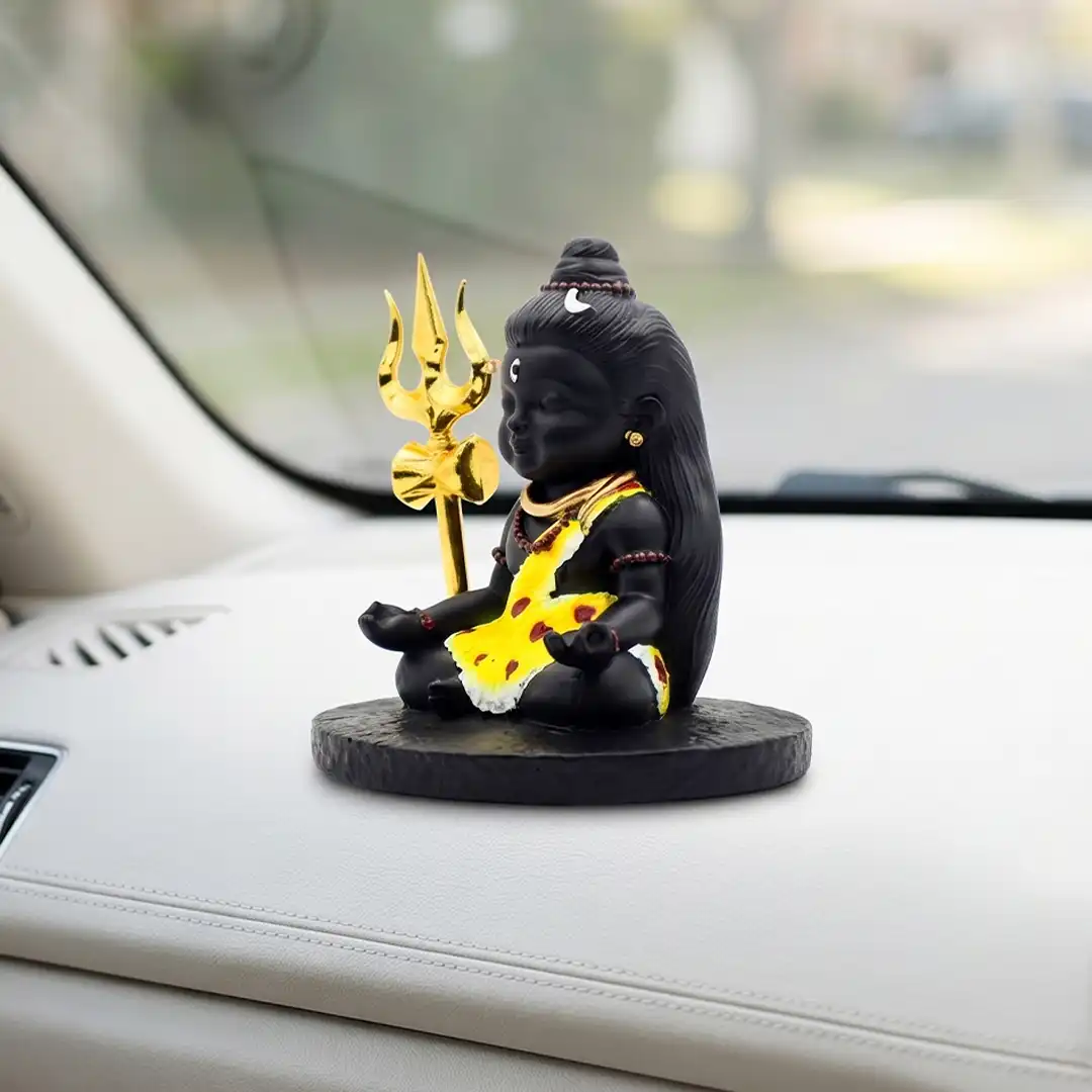 Bal Shiv Meditation Idol with Golden Trishul – Black Decorative Idol - Image 3