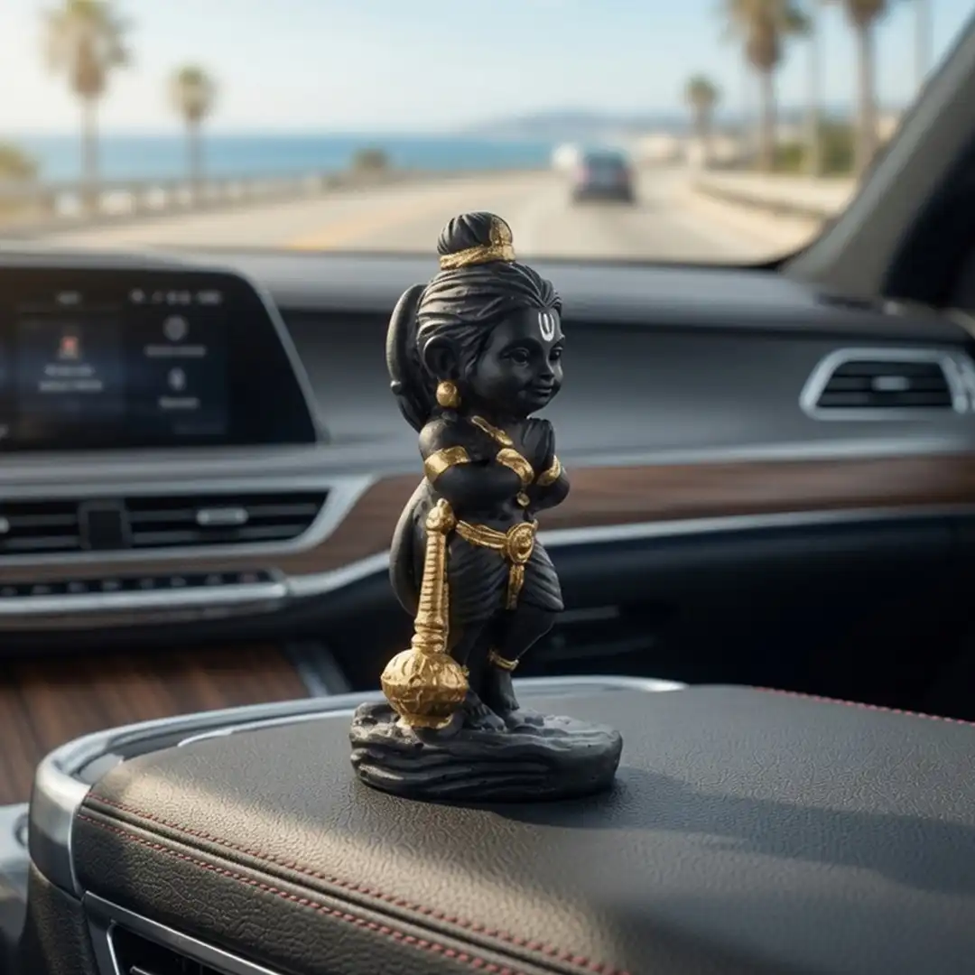 Bal Hanuman Standing Idol with Gada – Black & Golden - Image 4