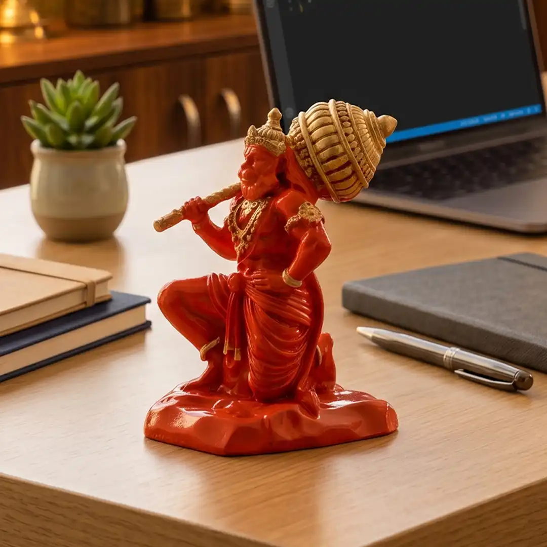 Lord Hanuman Bajrangbali Idol with Gada – Orange & Golden - Image 5