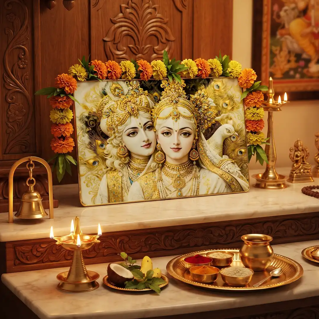 Radha Krishna Golden Spiritual Frame for Home Decoration - Image 3