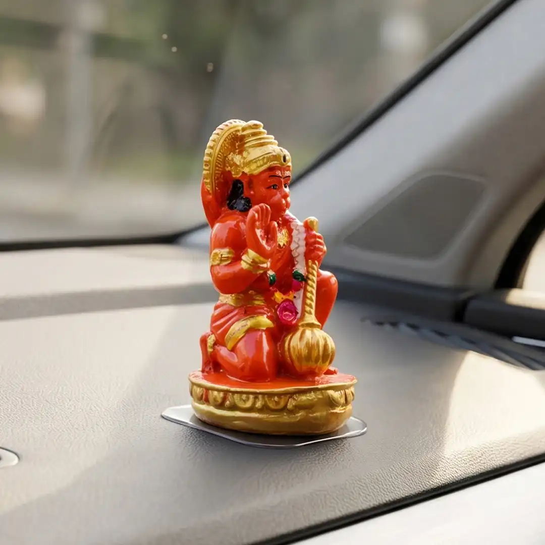 Lord Hanuman Idol with Gada in Blessing Pose – Orange & Gold - Image 3