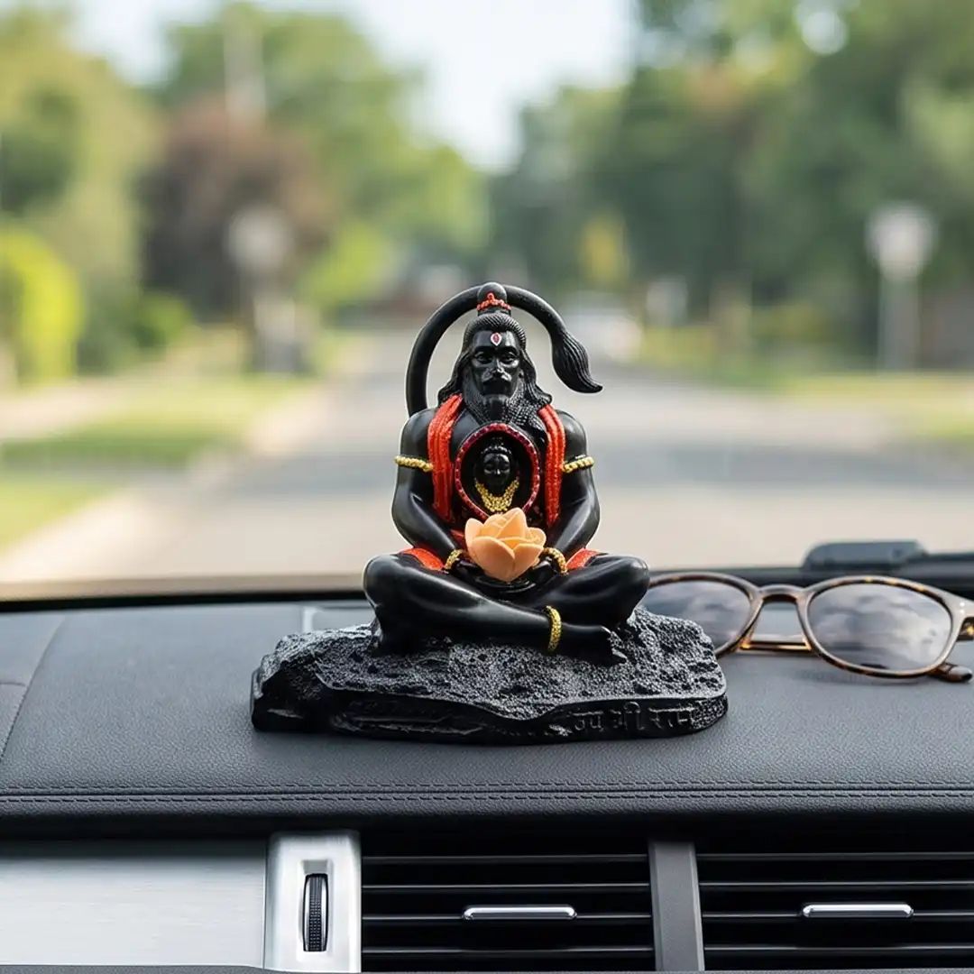 Meditating Hanuman Ji Idol with Ram Darbar in Heart – Black - Image 3