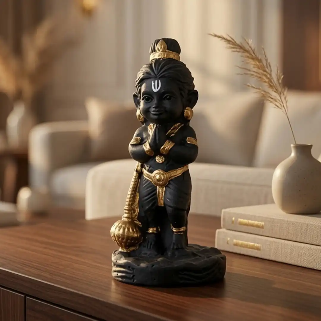 Bal Hanuman Standing Idol with Gada – Black & Golden - Image 3