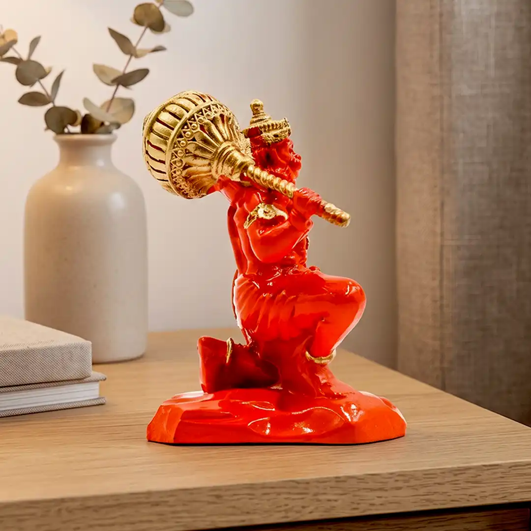 Lord Hanuman Bajrangbali Idol with Gada – Orange & Golden - Image 4