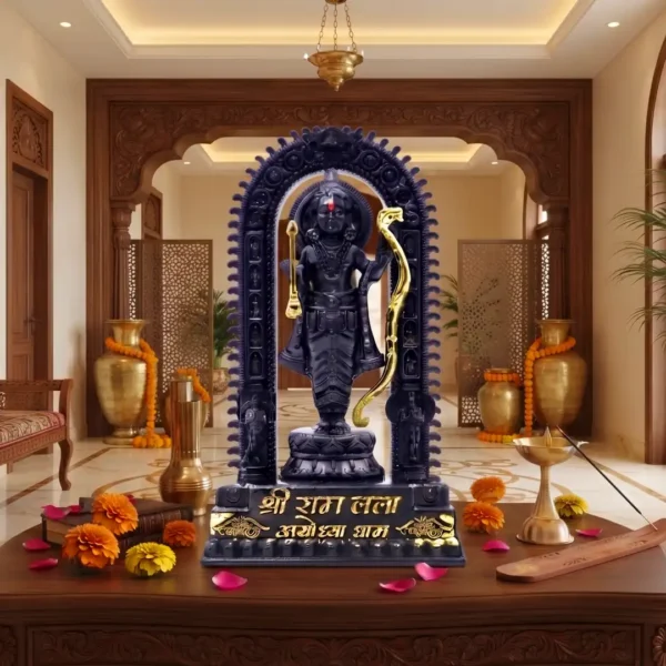 Shri Ram Lalla Ayodhya Dham Idol with Bow – Black & Gold