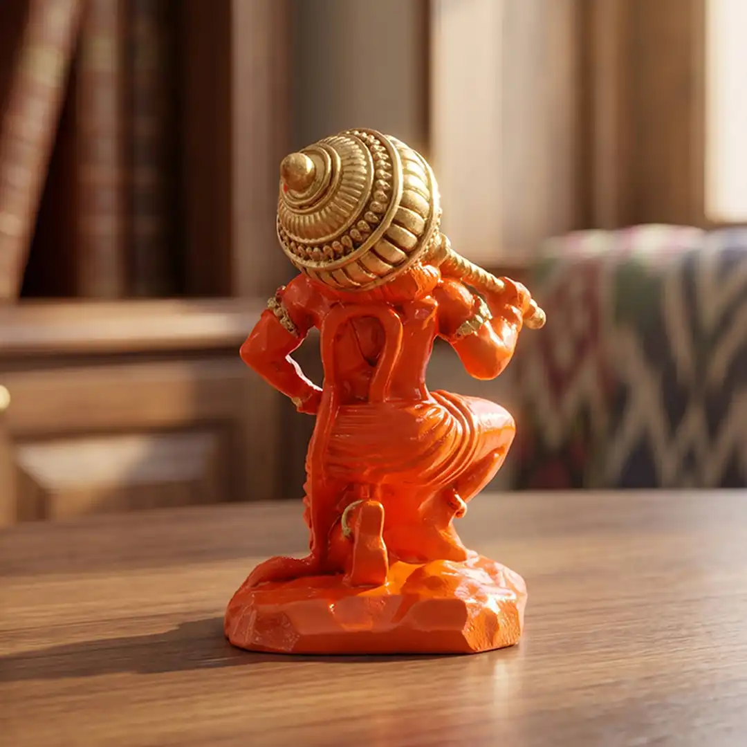 Lord Hanuman Bajrangbali Idol with Gada – Orange & Golden - Image 3