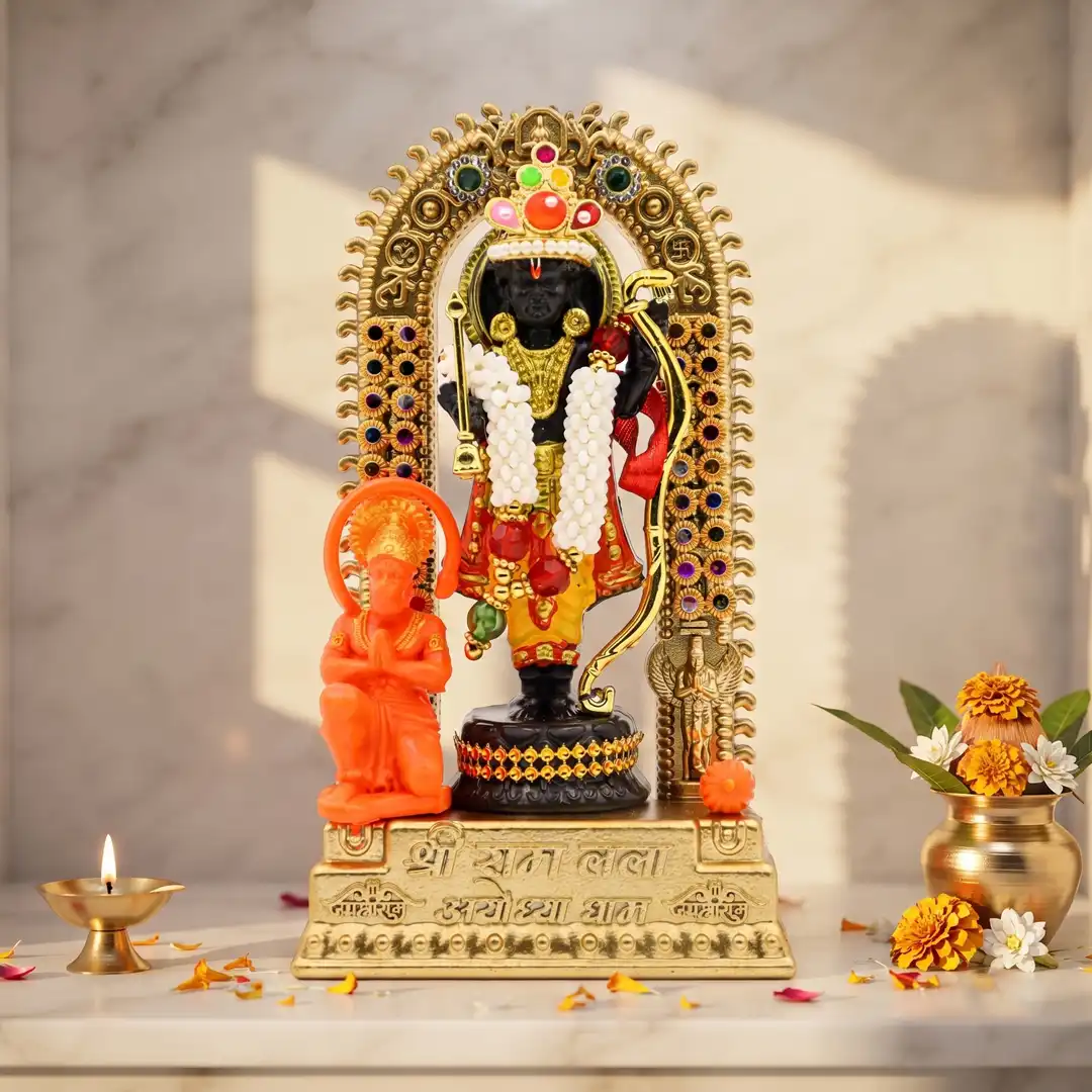 Ram Lalla Ayodhya Dham Idol with Hanuman Ji - Gold & Black