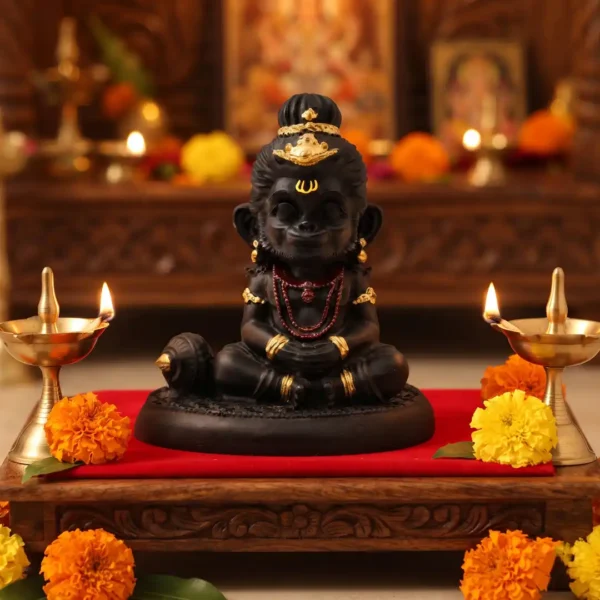 Bal Hanuman Meditation Idol with Gada – Black & Golden