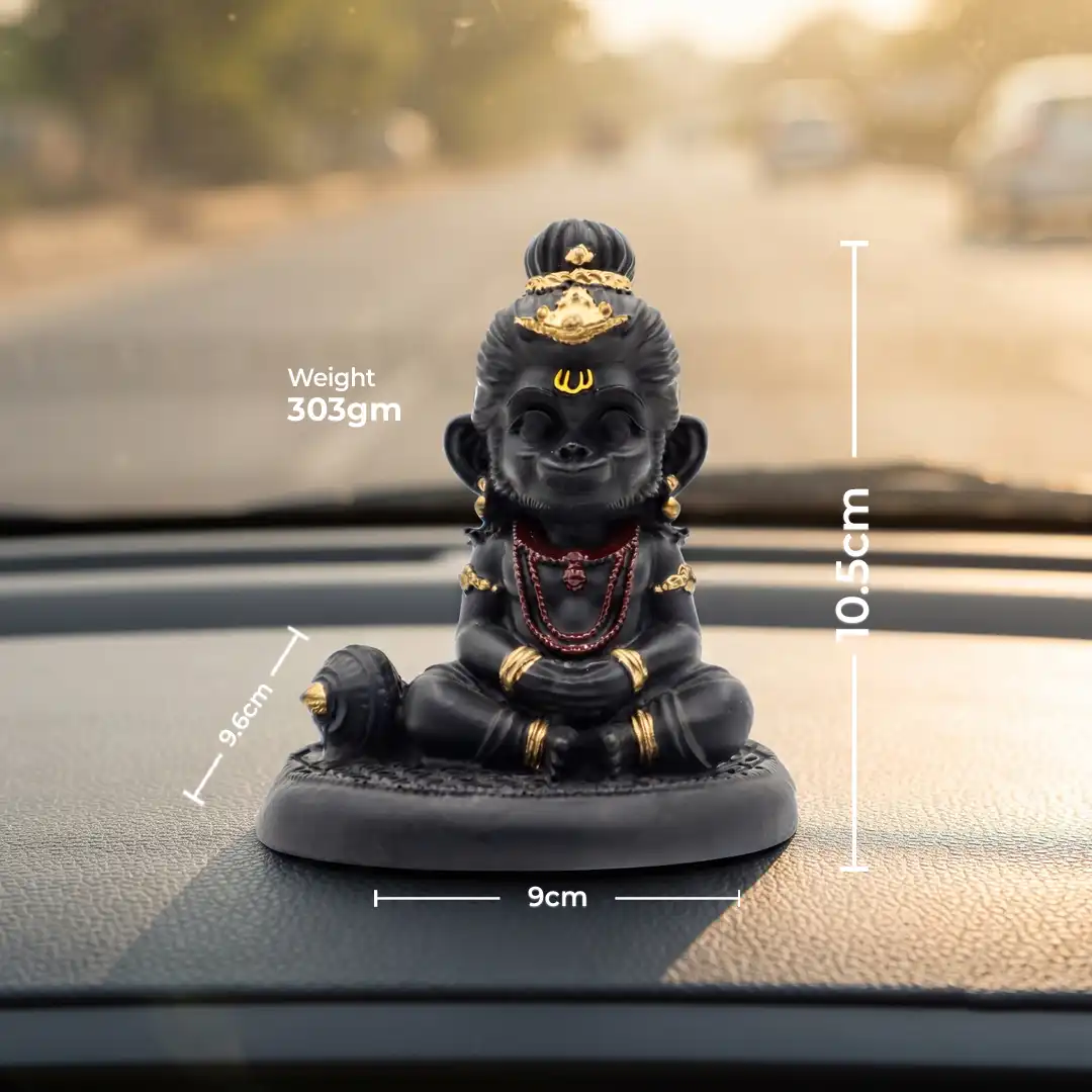 Bal Hanuman Meditation Idol with Gada – Black & Golden - Image 2