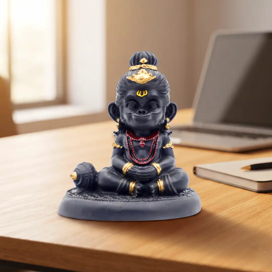 Bal Hanuman Meditation Idol with Gada – Black & Golden - Image 4