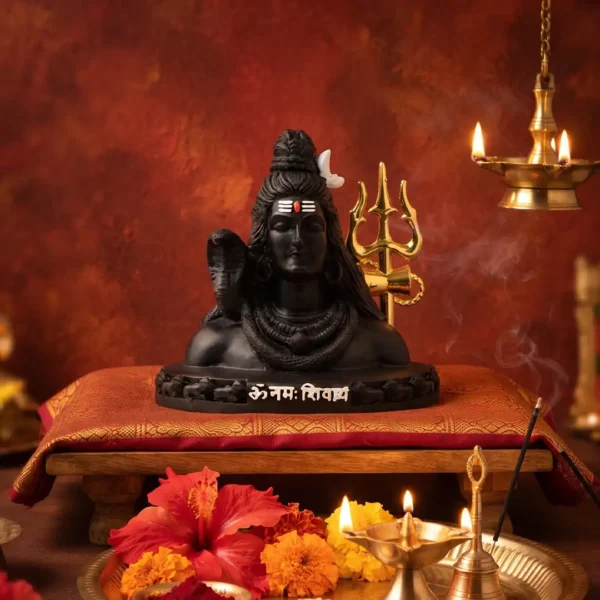 Lord Shiva Idol with Golden Trishul for Car Dashboard, Home & Office