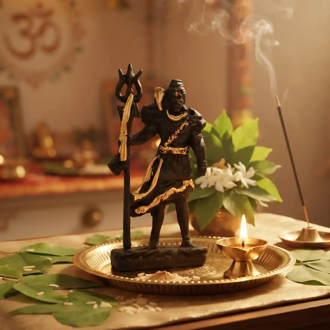 Standing Mahadev Shiva Idol with Trishul – Black & Golden