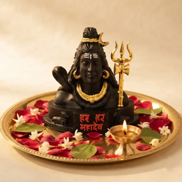 Lord Shiva Mahadev Idol with Golden Trishul & Nandi Base