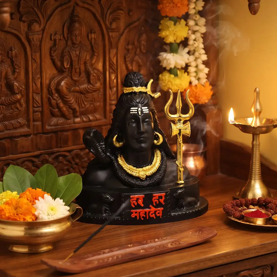 Lord Shiva Mahadev Idol with Golden Trishul & Nandi Base - Image 3