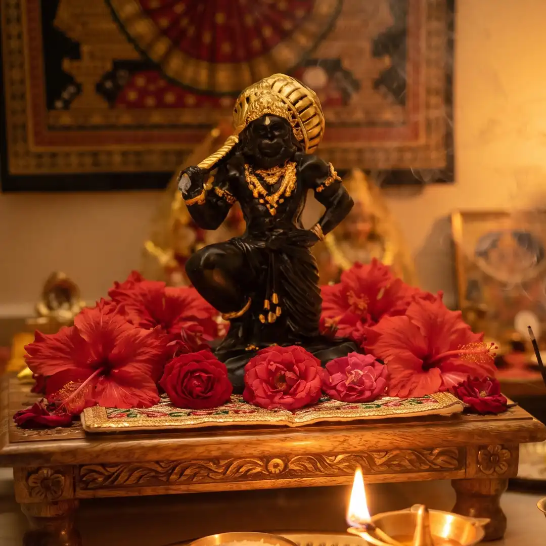 Lord Hanuman Bajrangbali Idol – Premium Black & Gold - Image 4