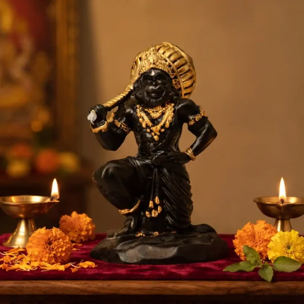 Lord Hanuman Bajrangbali Idol – Premium Black & Gold