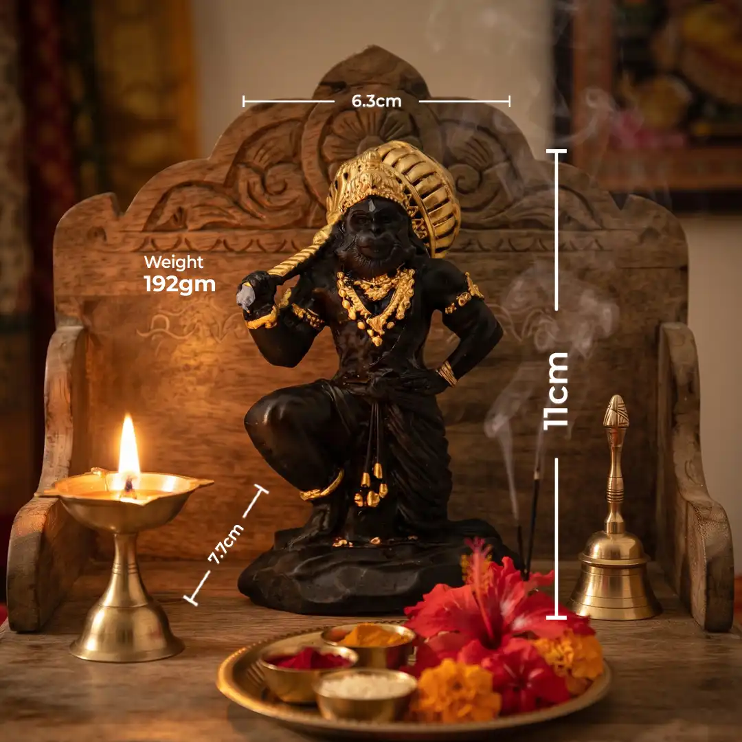 Lord Hanuman Bajrangbali Idol – Premium Black & Gold - Image 2