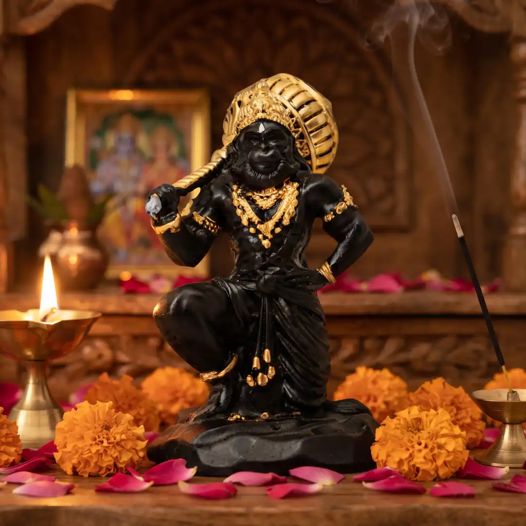 Lord Hanuman Bajrangbali Idol – Premium Black & Gold - Image 3