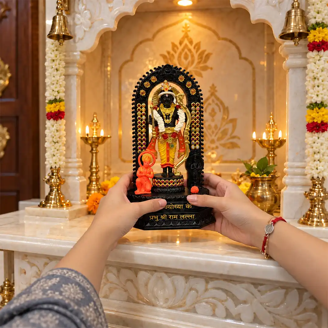 Ram Lalla Ayodhya Dham Idol with Hanuman Ji - Black & Gold | 9 Inch - Image 3