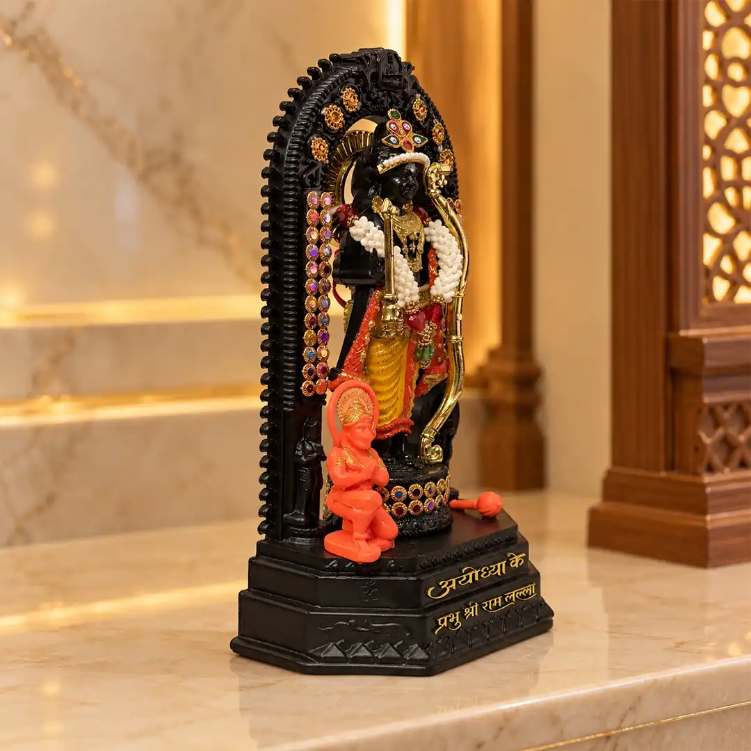 Ram Lalla Ayodhya Dham Idol with Hanuman Ji - Black & Gold | 9 Inch - Image 5