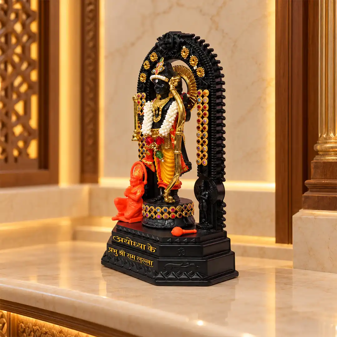 Ram Lalla Ayodhya Dham Idol with Hanuman Ji - Black & Gold | 9 Inch - Image 4