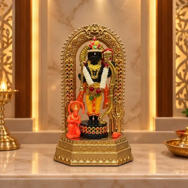 Ram Lalla Ayodhya Dham Idol with Hanuman Ji | Gold Finish | 9 Inch